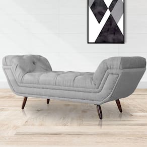 Recamier Calçadeira Estofado Sienna Solteiro 90 Cm Linho Cinza - LM DECOR