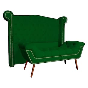 Conjunto Sienna Cabeceira e Recamier Casal 140 Cm Suede Verde - LM DECOR