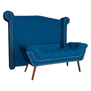 Conjunto Sienna Cabeceira e Recamier Solteiro 90 Cm Suede Azul Royal - LM DECOR