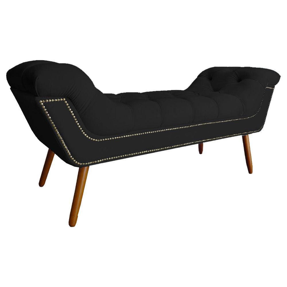 Recamier Calçadeira Estofado Sienna Casal 140 Cm Suede Preto - LM DECOR