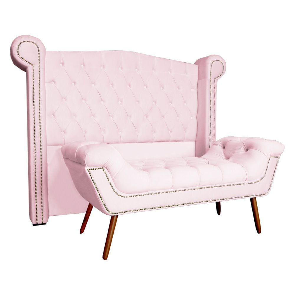 Conjunto Sienna Cabeceira e Recamier Solteiro 90 Cm Corano Rosa Bebe - LM DECOR