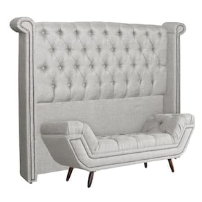 Conjunto Sienna Cabeceira e Recamier Solteiro 90 Cm Linho Bege - LM DECOR