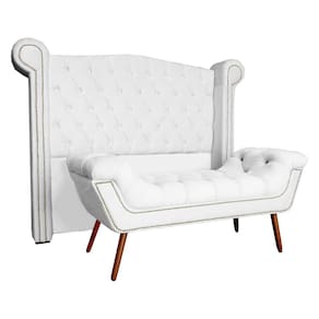 Conjunto Sienna Cabeceira e Recamier Solteiro 90 Cm Suede Branco - LM DECOR
