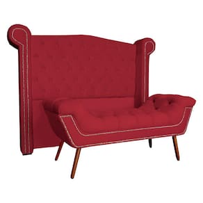 Conjunto Sienna Cabeceira e Recamier Casal 140 Cm Suede Vermelho - LM DECOR
