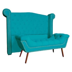 Conjunto Sienna Cabeceira e Recamier Solteiro 90 Cm Suede Azul Turquesa - LM DECOR