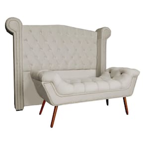 Conjunto Sienna Cabeceira e Recamier Queen 160 Cm Suede Bege - LM DECOR