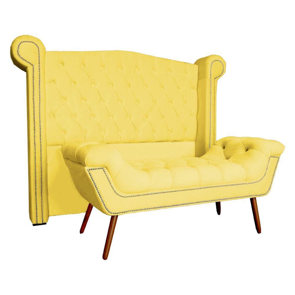 Conjunto Sienna Cabeceira e Recamier Queen 160 Cm Corano Amarelo - LM DECOR
