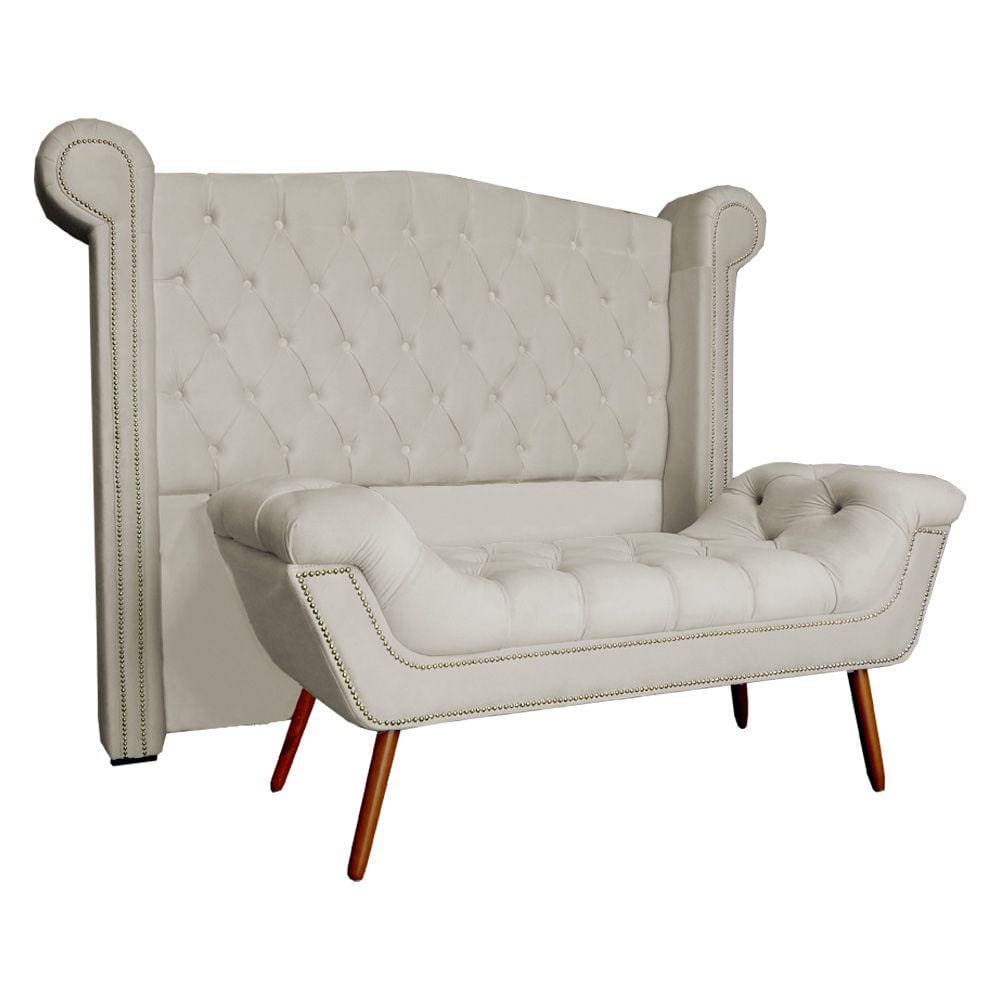 Conjunto Sienna Cabeceira e Recamier Solteiro 90 Cm Suede Bege - LM DECOR