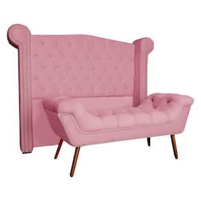 Conjunto Sienna Cabeceira e Recamier Queen 160 Cm Suede Rosa Barbie - LM DECOR