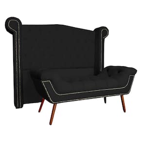 Conjunto Sienna Cabeceira e Recamier King 195 Cm Corano Preto - LM DECOR