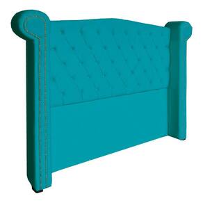Cabeceira Estofada Sienna Para Cama Box Queen 160 Cm Suede Azul Turquesa - LM DECOR