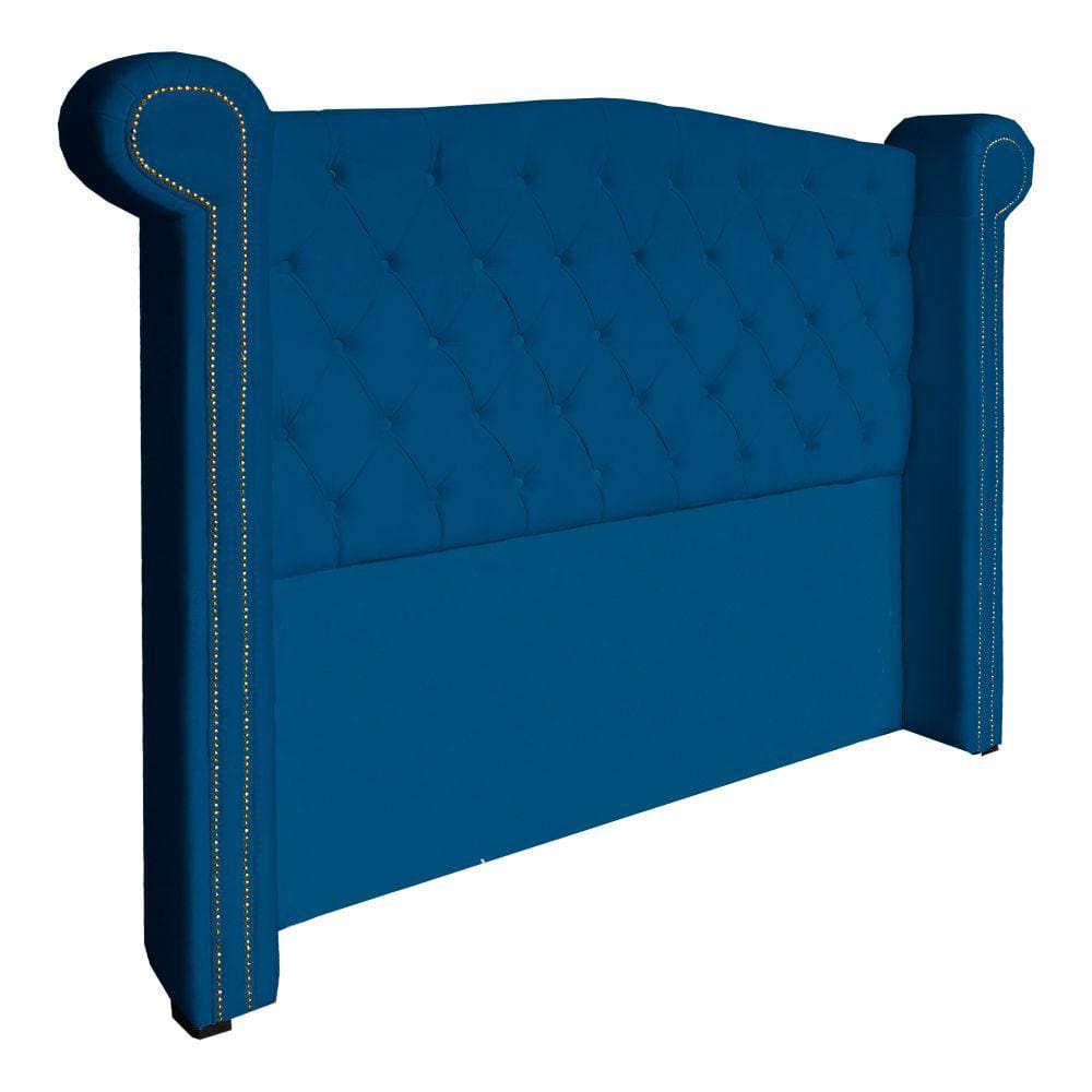 Cabeceira Estofada Sienna Para Cama Box Solteiro 90 Cm Suede Azul Royal - LM DECOR