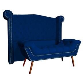Conjunto Sienna Cabeceira e Recamier Casal 140 Cm Suede Azul Marinho - LM DECOR