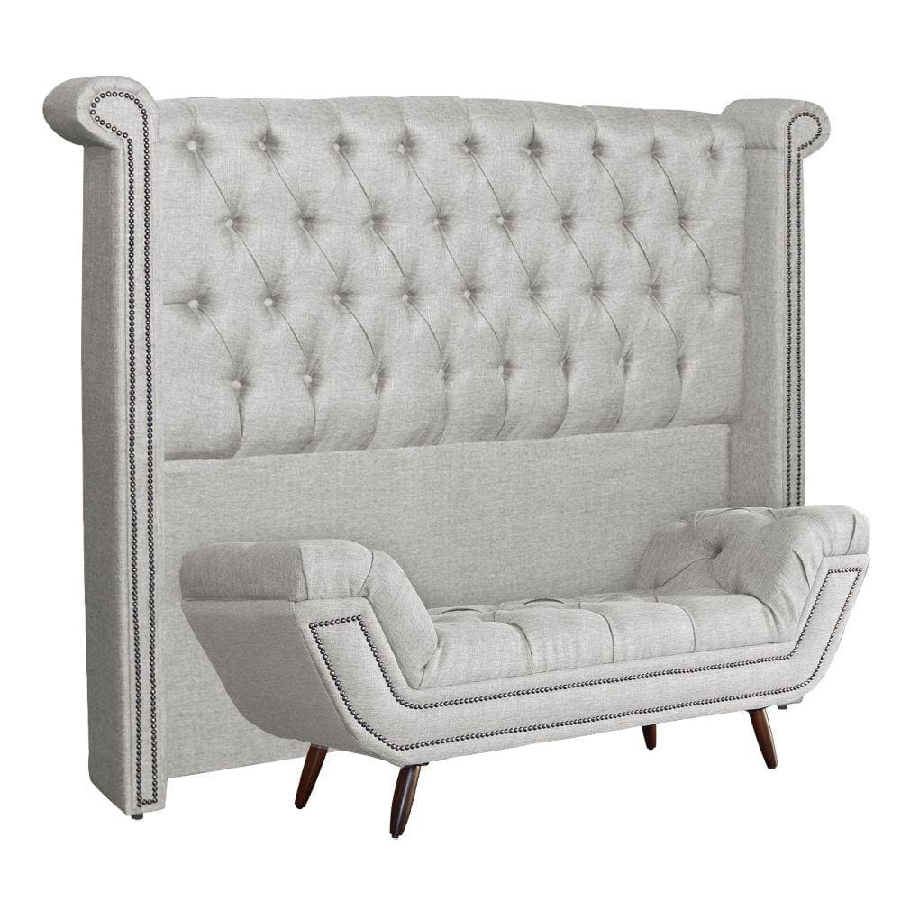 Conjunto Sienna Cabeceira e Recamier Casal 140 Cm Linho Bege - LM DECOR