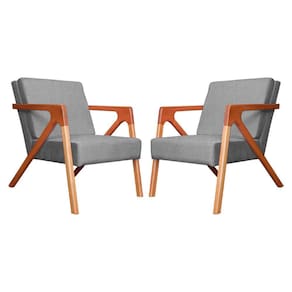 Conjunto 2 Poltronas Monalisa Com Braços de Madeira Suede Cinza - LM DECOR