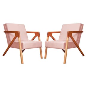 Conjunto 2 Poltronas Monalisa Com Braços de Madeira Veludo Rosa - LM DECOR
