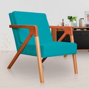 Poltrona Decorativa Braços de Madeira Sala de Estar Monalisa Suede Azul Turquesa - LM DECOR