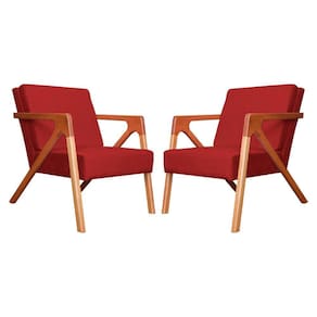 Conjunto 2 Poltronas Monalisa Com Braços de Madeira Suede Vermelho - LM DECOR