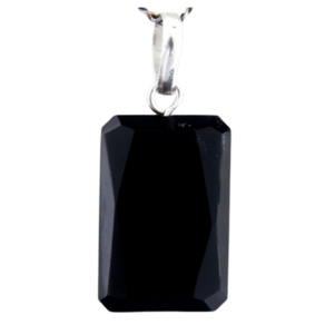 Colar Onix Preto Facetado Manual Prata 950 Pino e Perinha