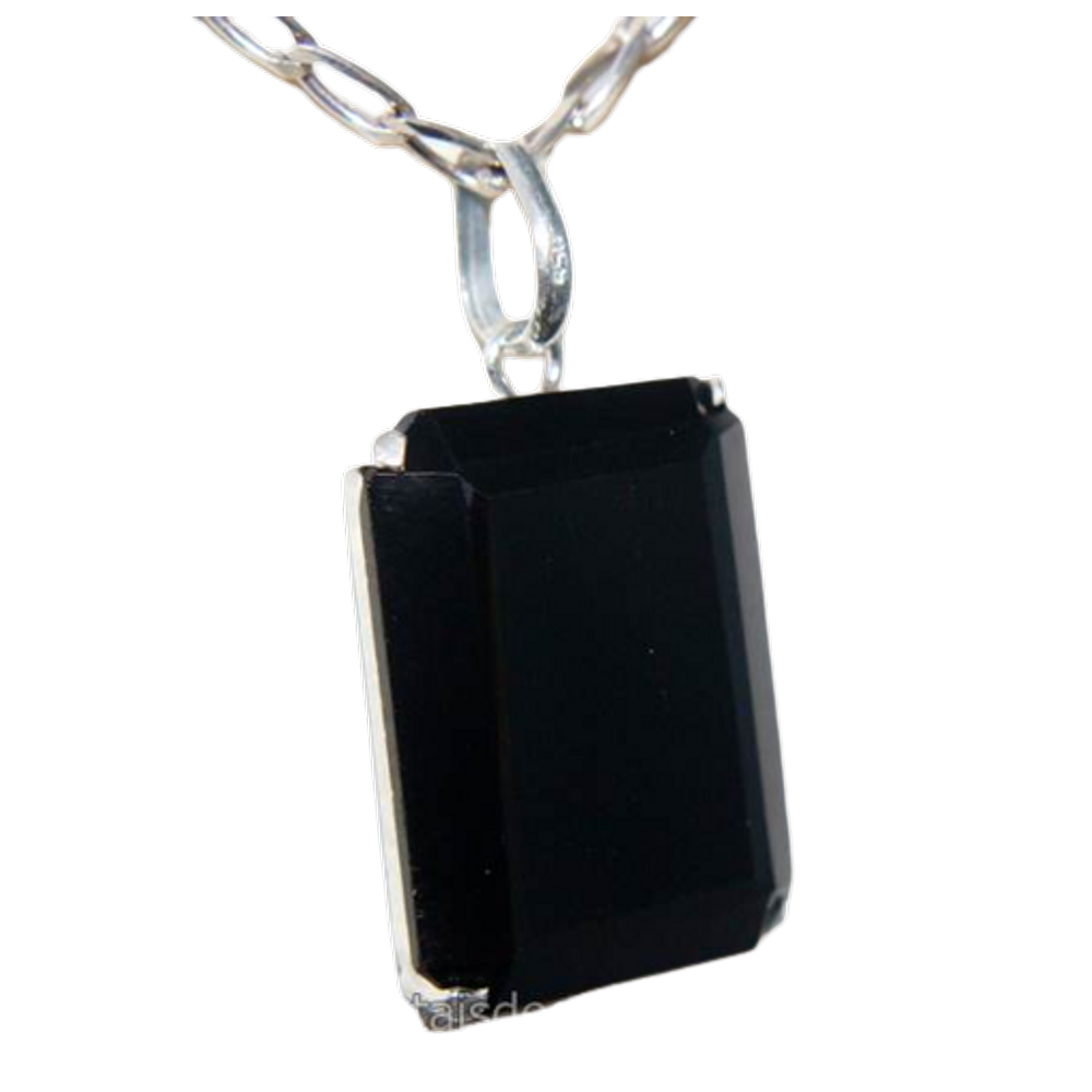 Colar Facetado Obsidiana Negra Prata 950 na Garra