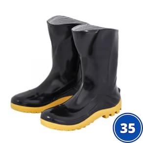 Bota Pvc Sem Forro Marluvas Cano Médio Preta/Amarelo Nº35