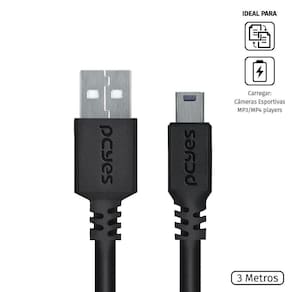 Cabo Usb A 2.0 Macho Para Mini Usb B Macho 28Awg Puro Cobre 3 Metros - Puanm2-3