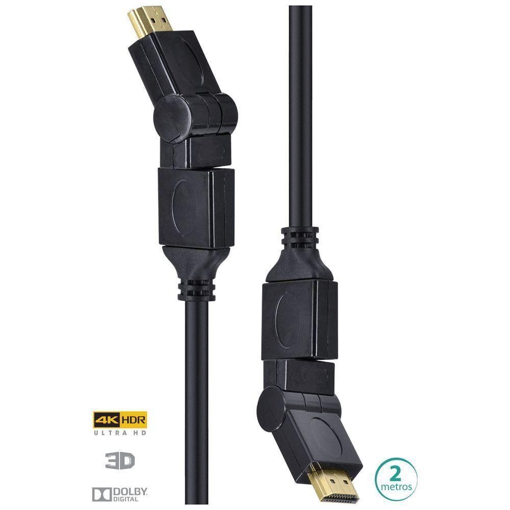 Cabo Hdmi 2.0 4K Ultra Hd 3D Conexao Ethernet Conectores 360O 2 Metros - 29254