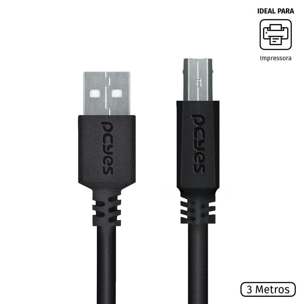 Cabo Para Impressora Usb A 2.0 Macho Para Usb B 2.0 Macho 28Awg Puro Cobre 3 Metros - Puabm2-3