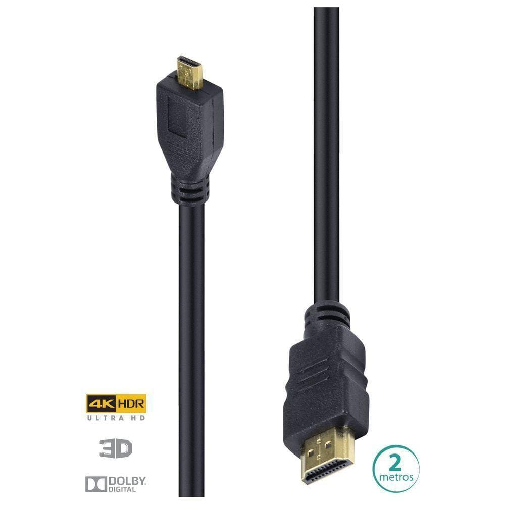 Cabo Hdmi 2.0 Para Micro Hdmi 4K Ultra Hd 3D Conexao Ethernet 2 Metros - H20Mc-2