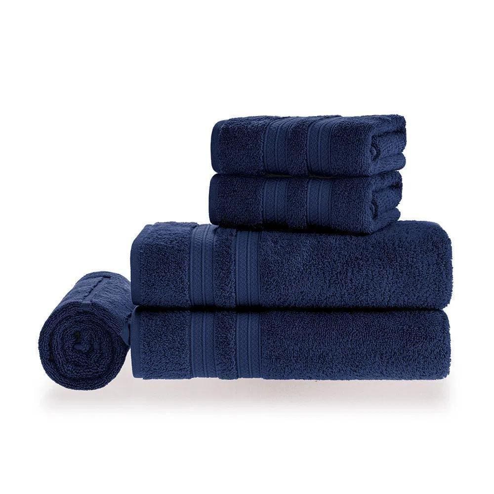 Jg Toalha Banhão Karsten Únika 5 Pcs 100% Algodão Azul Naval