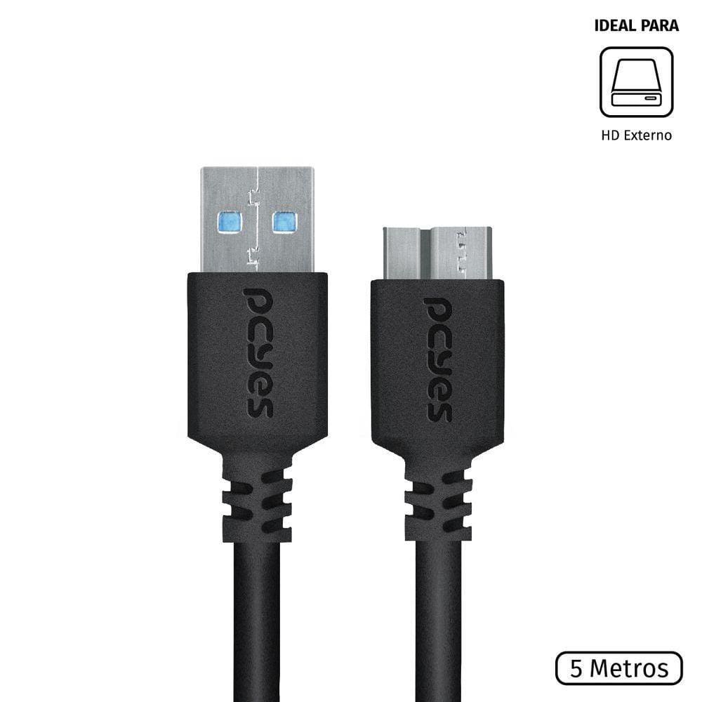 Cabo Para Hd Externo Usb A 3.0 Macho B 3.0 (10 Pinos) Macho 28Awg Puro Cobre 5 Metros - Puamcm3-5