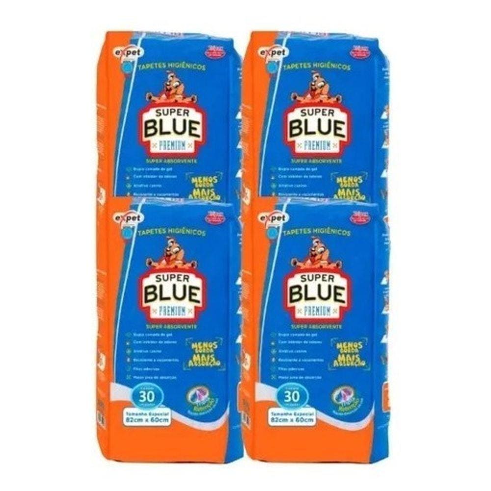 Kit 4 Tapetes Higiênicos Expet Super Blue Premium C/30