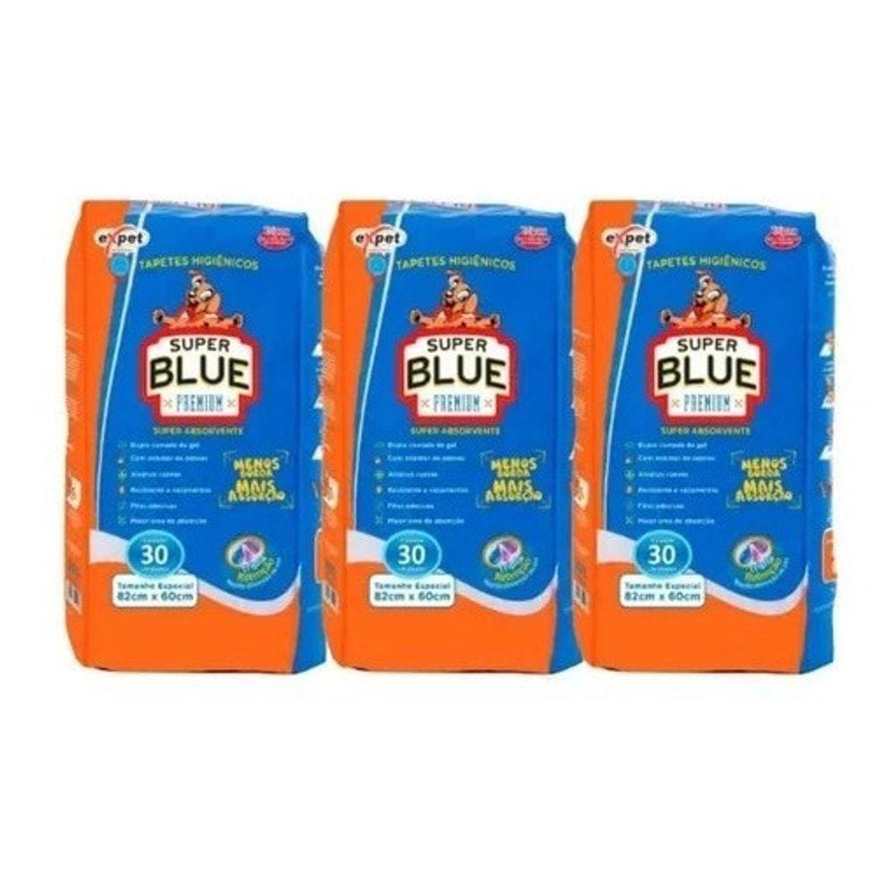 Kit 3 Tapetes Higiênicos Expet Super Blue Premium C/30