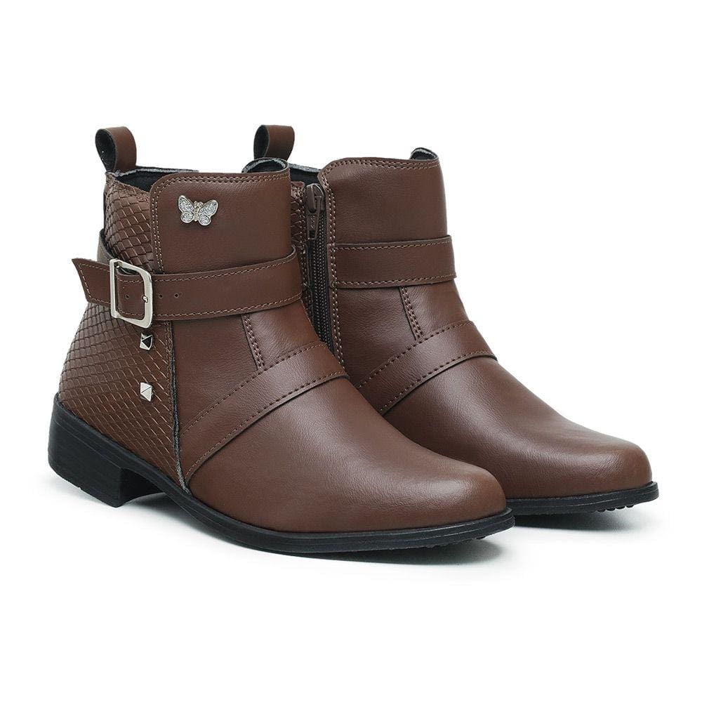 Bota Cano Curto Confortável Moda Chic Com Zíper E Detalhes Em Metal
