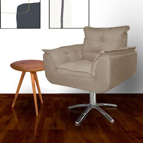 Poltrona Sala de Estar Base Giratória de Metal Opala Suede Cappuccino - LM DECOR