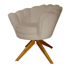 Combo 2 Poltronas Decorativa Com Base Giratória de Madeira Pétala Suede Cappuccino - LM DECOR