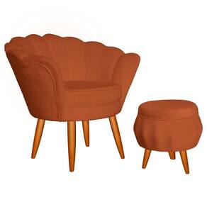 Conjunto Poltrona Estofada Com Puff Sala de Estar Pétala Veludo Terracota - LM DECOR