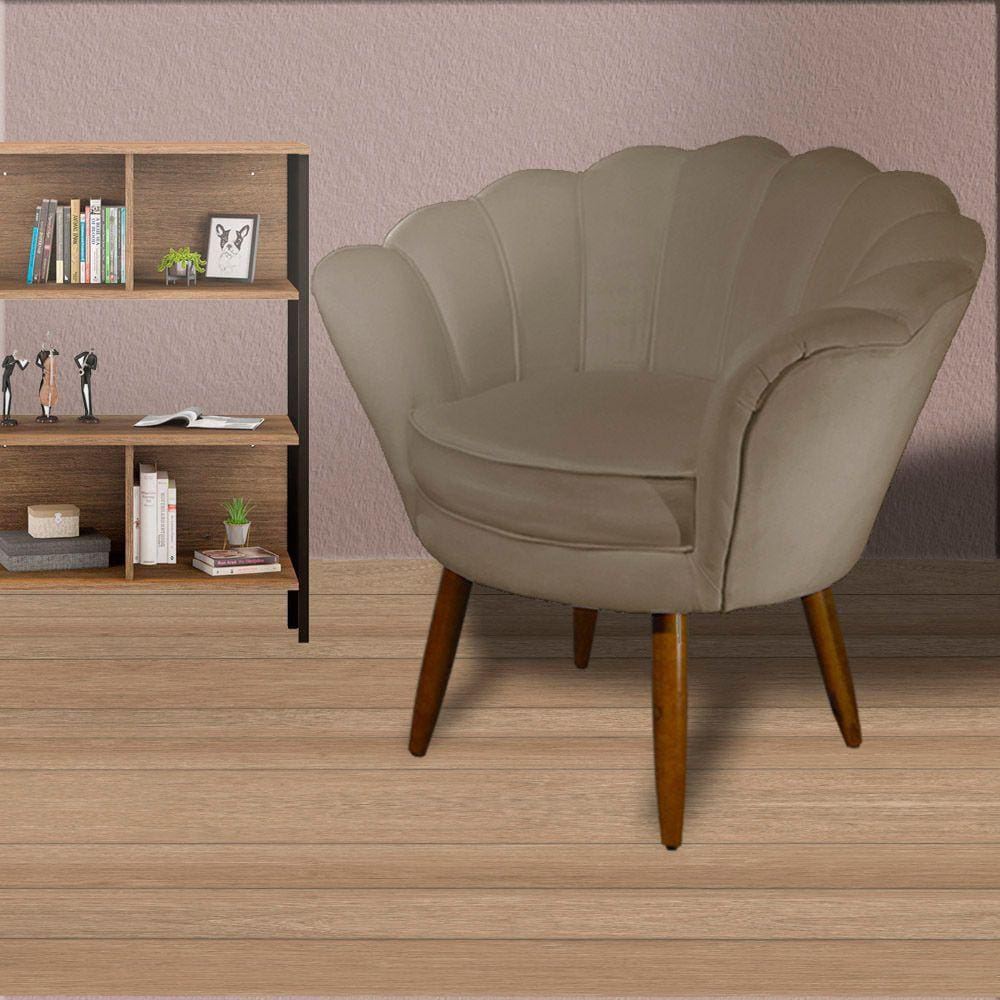 Poltrona Decorativa Estofada Para Quarto Closet Pétala Suede Cappuccino - LM DECOR
