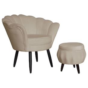 Conjunto Poltrona Estofada Com Puff Sala de Estar Pétala Suede Cappuccino - LM DECOR