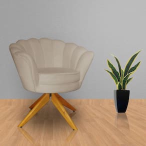 Poltrona Estofada Sala de Estar Base Giratória de Madeira Pétala Suede Cappuccino - LM DECOR