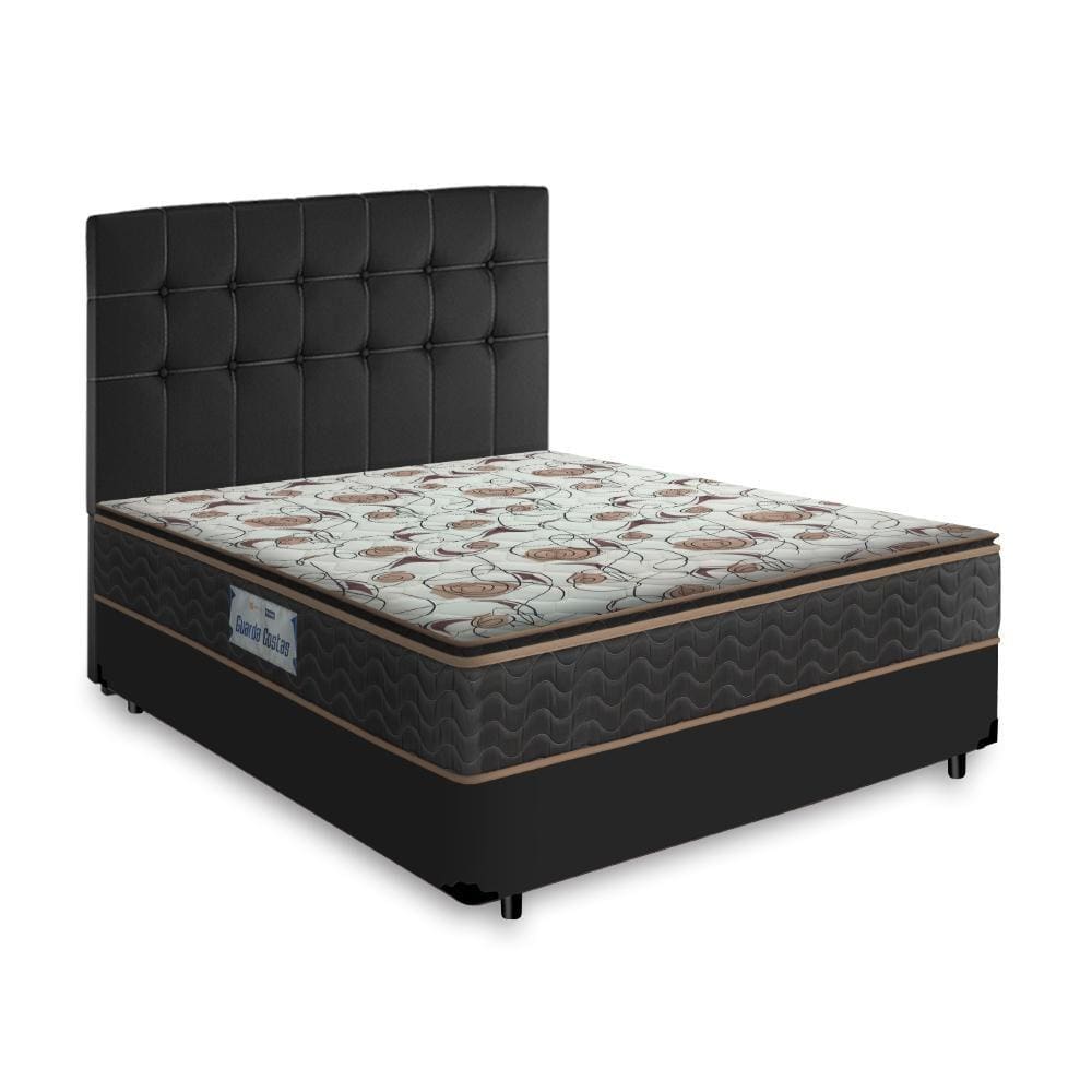 Cama Box + Cabeceira Cassis Preta e Colchão D45 Casal - Probel - Guarda-Costas Proforce Plus 138cm