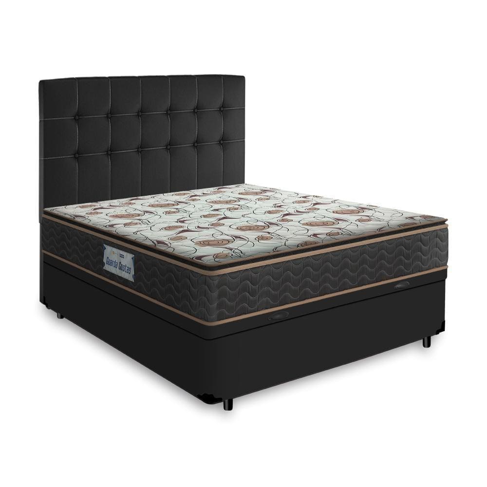 Box Baú + Cabeceira Cassis Preta e Colchão D45 Casal - Probel - Guarda-Costas Proforce Plus 138cm