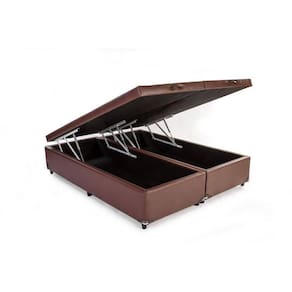 Base Cama Box Baú Blindado Bipartido King Size Couro Sintético Marrom 43x193x203