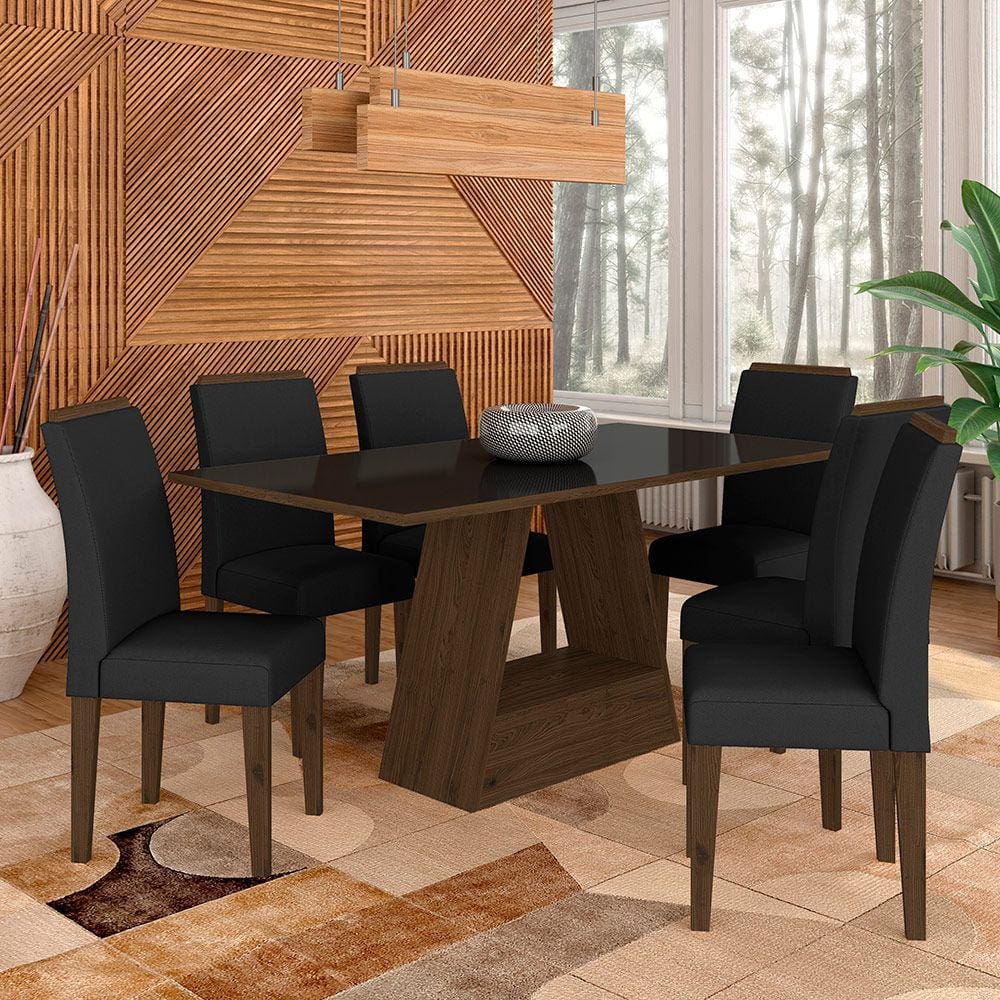 Mesa Com 6 Cadeiras Pierre 1,60 Imbuia/preto/preto - Móveis Arapongas
