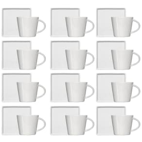Conjunto 12 Xícaras Café Chá Porcelana Branca 185ml Píres Quadrado Americana Germer