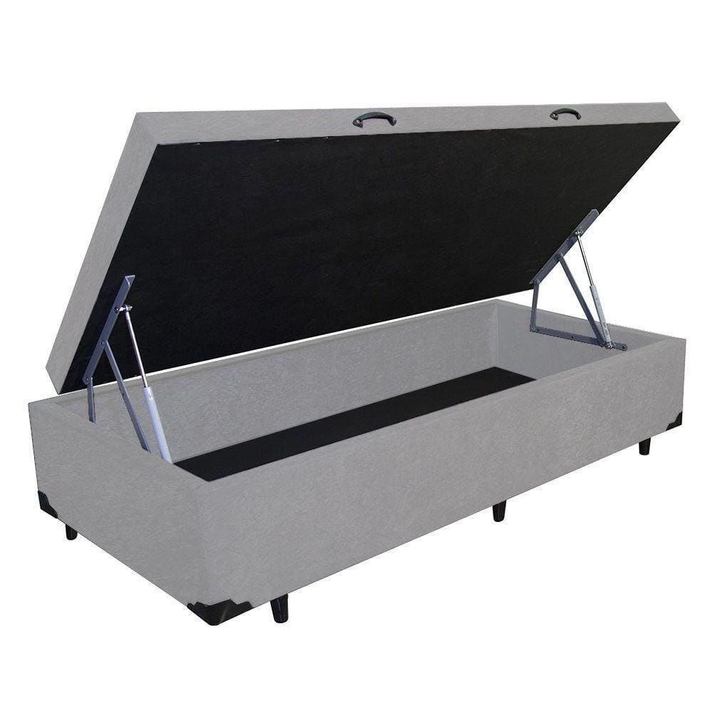 Base Cama Box Baú Solteiro Material Sintético Cinza 43x88x188