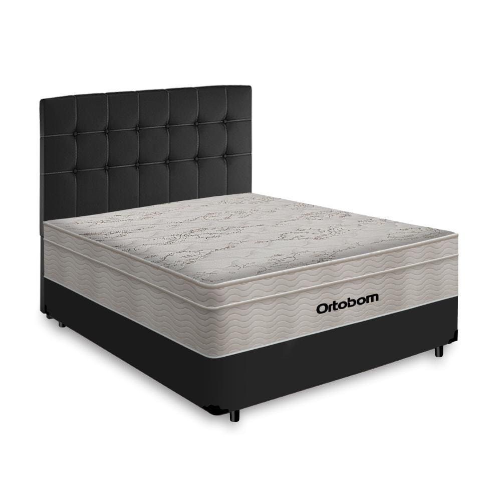 Box + Cabeceira Cassis e Colchão Casal- Ortobom- AirTech SpringPocket- 138x188x65cm Preto