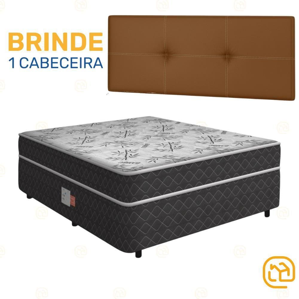 Cama Box Conjugada Casal Ortopédica D26 Unique + Cabeceira Painel Iris Marrom