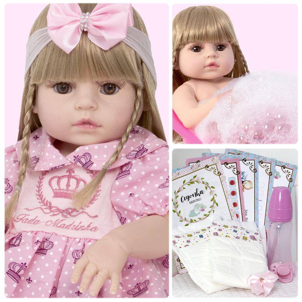 Boneca bebe reborn loira yasmin com enxoval completo 46cm sid nyl