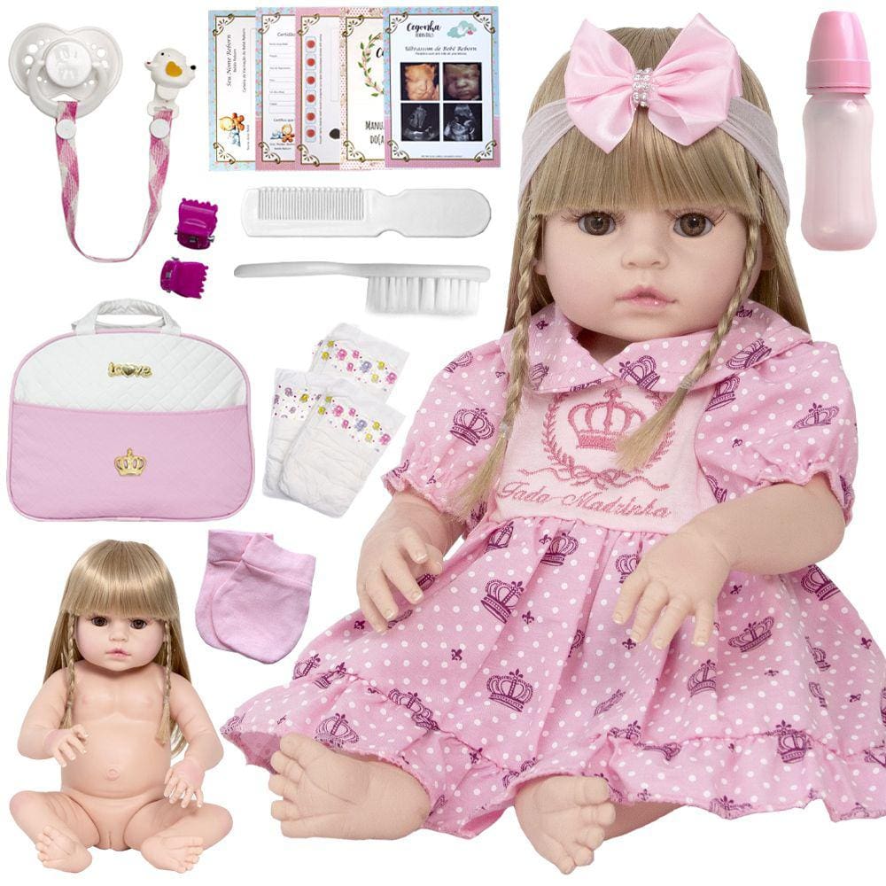 Boneca Bebê Reborn Real Loira Fofa Itens Bolsa Maternidade - USA